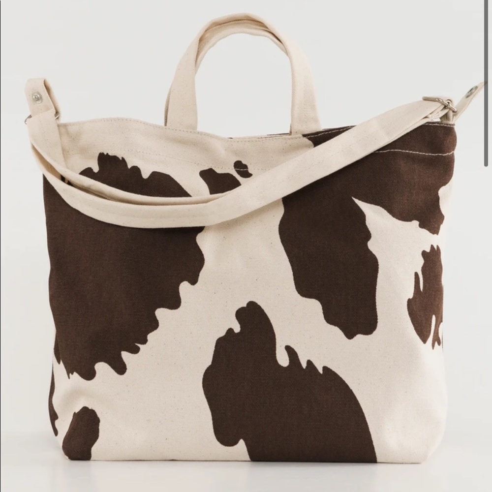 baggu cow print horizontal duck bag